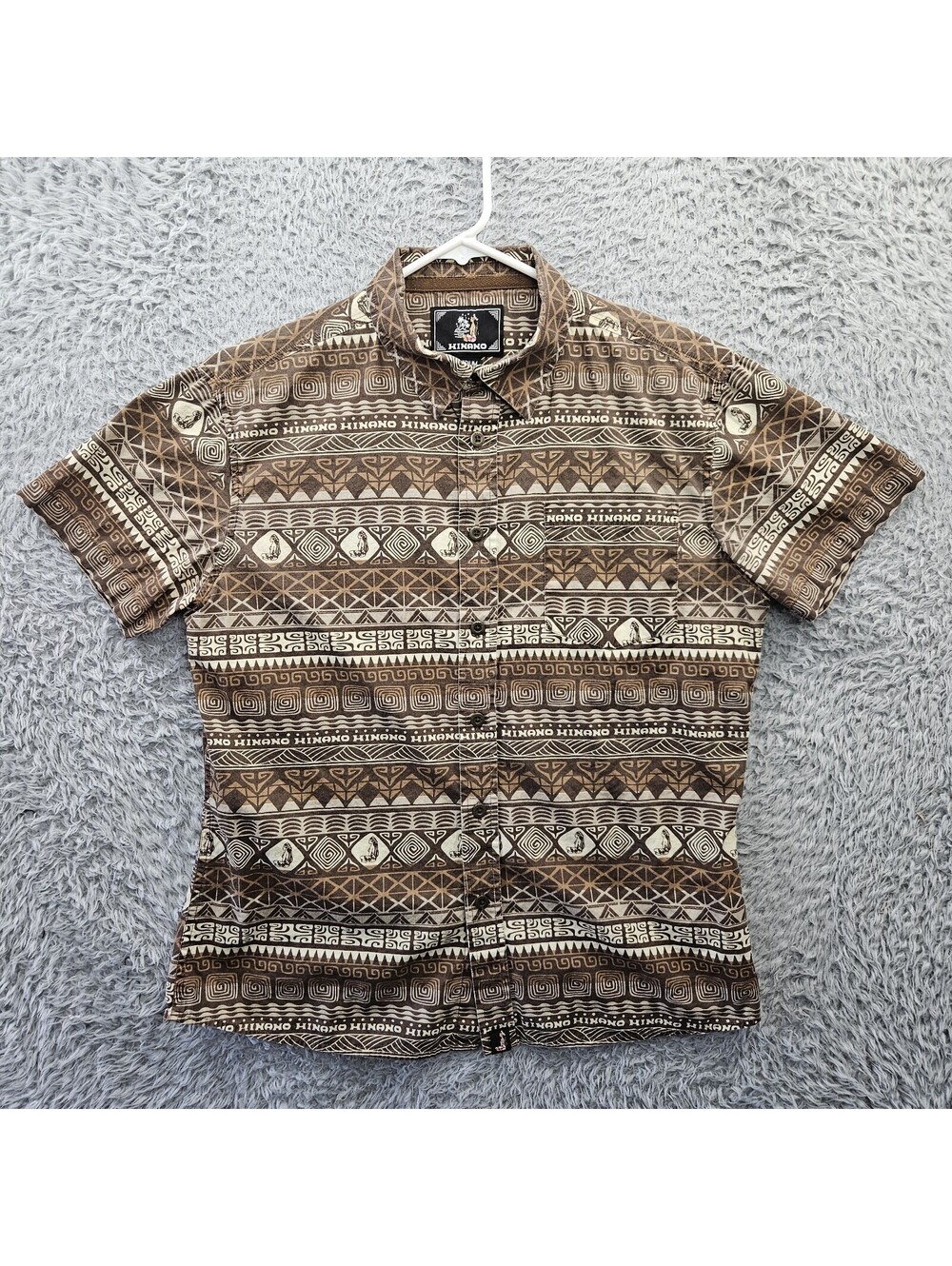 HINANO Tahiti Beer Hawaiian Shirt Men Medium Brown All Over Print Cotton